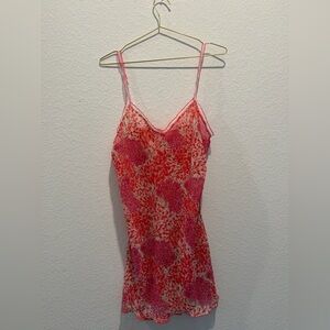 Josie by Natori vintage Y2K Red White Floral sheer lounge Slip Dress